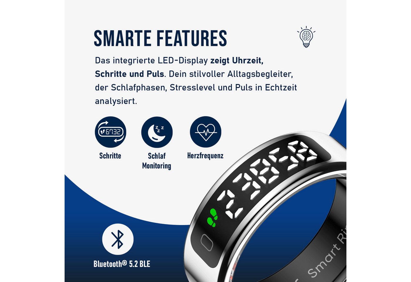 fontastic Smart Ring Divo Smart Ring mit Display Fitnessring Schlaftracker Schrittzähler – Bild 4 von 5