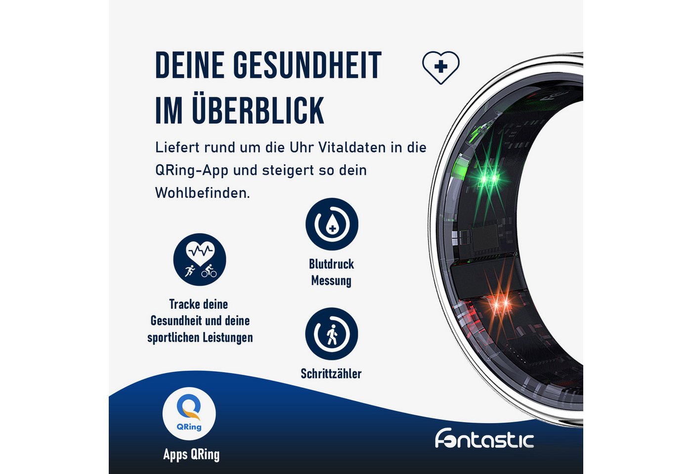 fontastic Smart Ring Divo Smart Ring mit Display Fitnessring Schlaftracker Schrittzähler – Bild 3 von 5