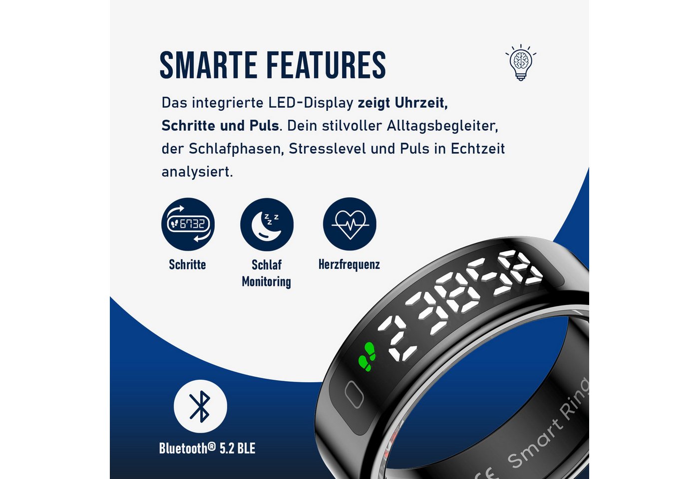 fontastic Smart Ring Divo Smart Ring mit Display Fitnessring Schlaftracker Schrittzähler – Bild 4 von 5