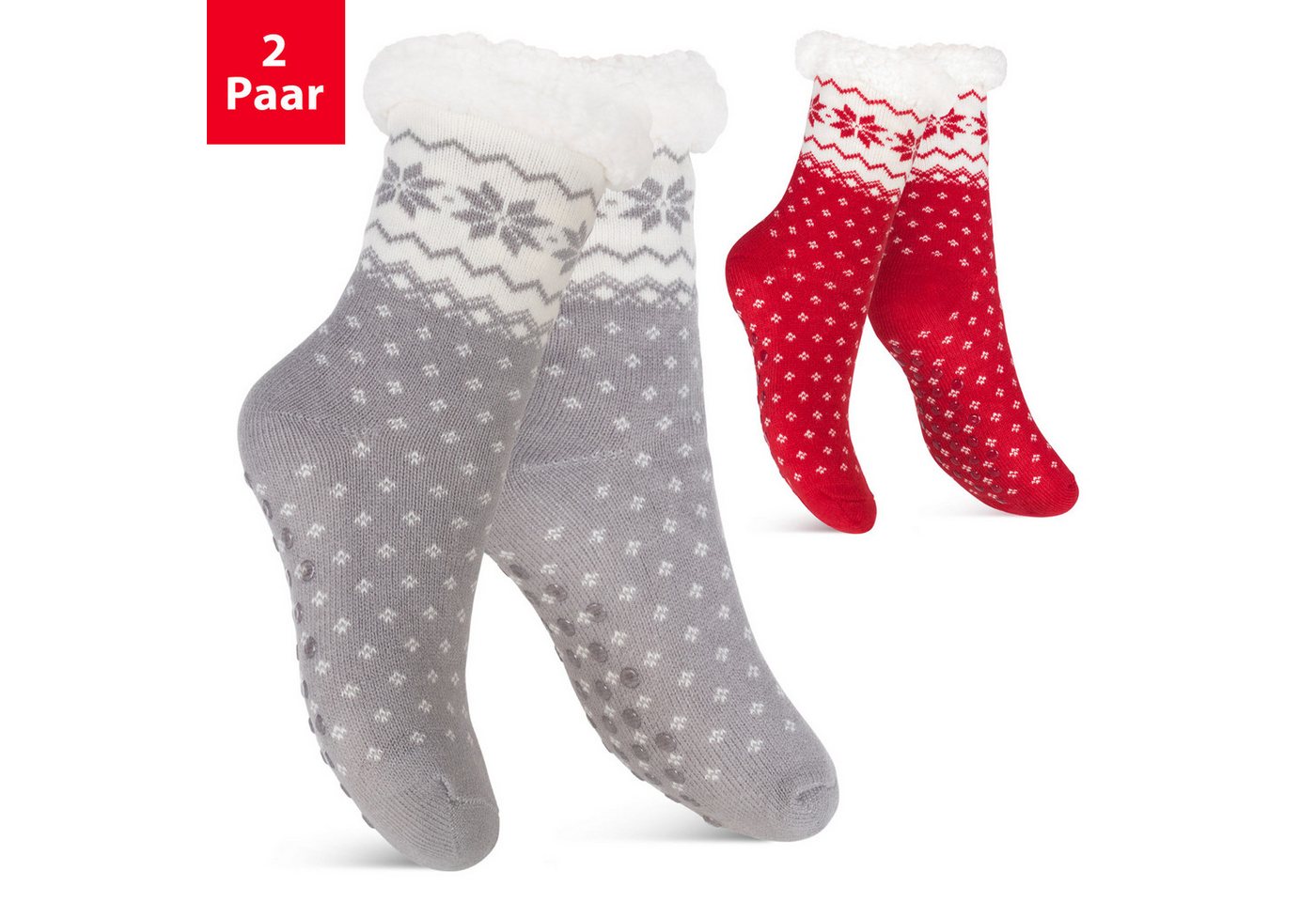 Footstar ABS-Socken Winter Haussocken Damen & Herren 1er oder 2er Kuschelsocken – Bild 5 von 5