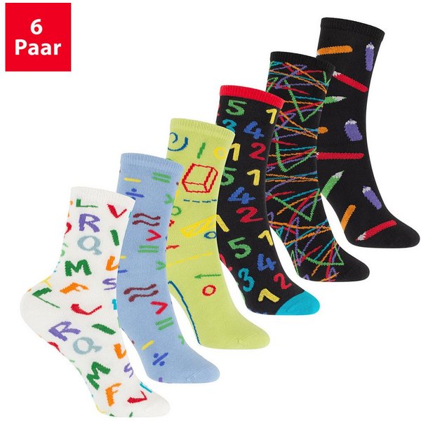 Footstar Freizeitsocken Bunte Kinder Baumwoll Basic Socken (6 Paar) Fun Motive