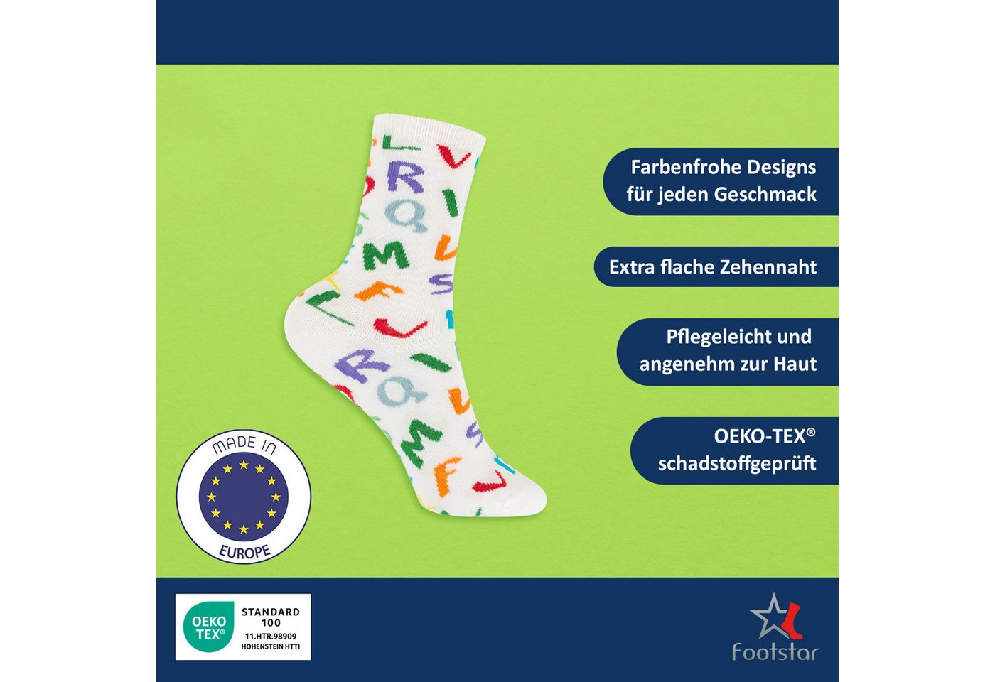 Footstar Freizeitsocken Bunte Kinder Baumwoll Basic Socken (6 Paar) Fun Motive – Bild 2 von 4