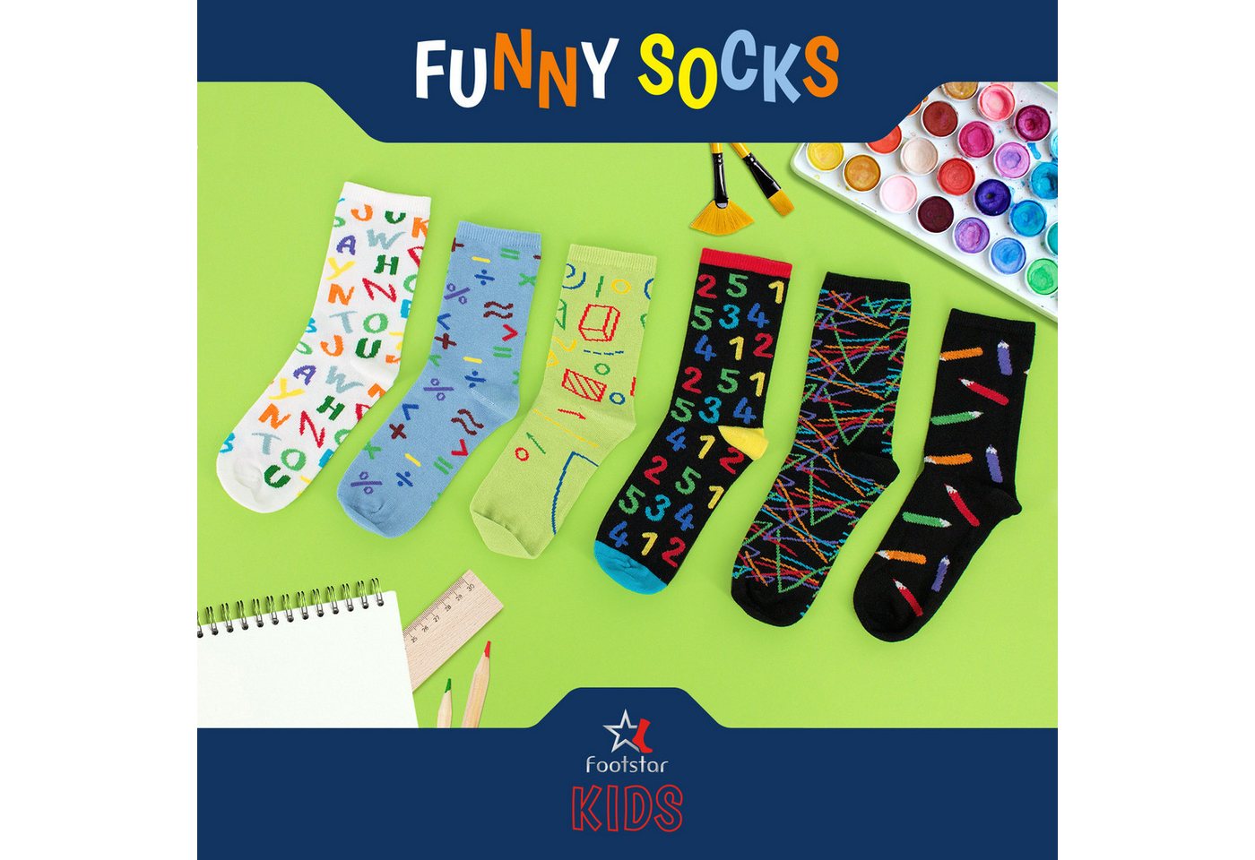 Footstar Freizeitsocken Bunte Kinder Baumwoll Basic Socken (6 Paar) Fun Motive – Bild 3 von 4