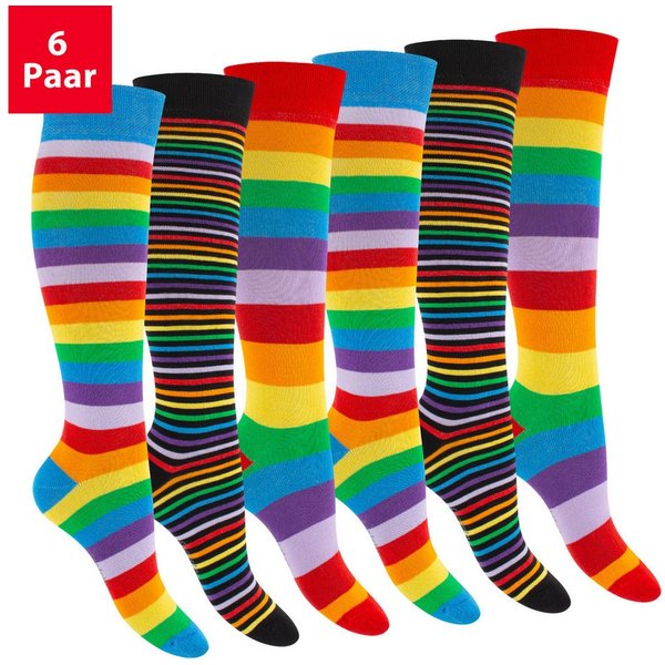 Footstar Langsocken Damen Herren Kniestrümpfe geringelt (6 Paar)
