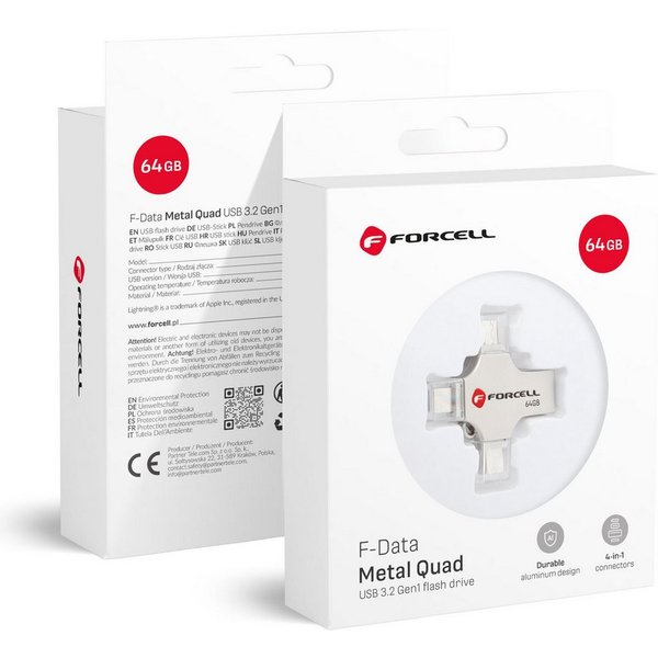 Forcell F-DATA USB-Stick (USB 3.2, Lesegeschwindigkeit 100 MB/s, 4in1 USB-Stick mit USB-A, USB-C, Micro-USB und kompat. mit Lightning)