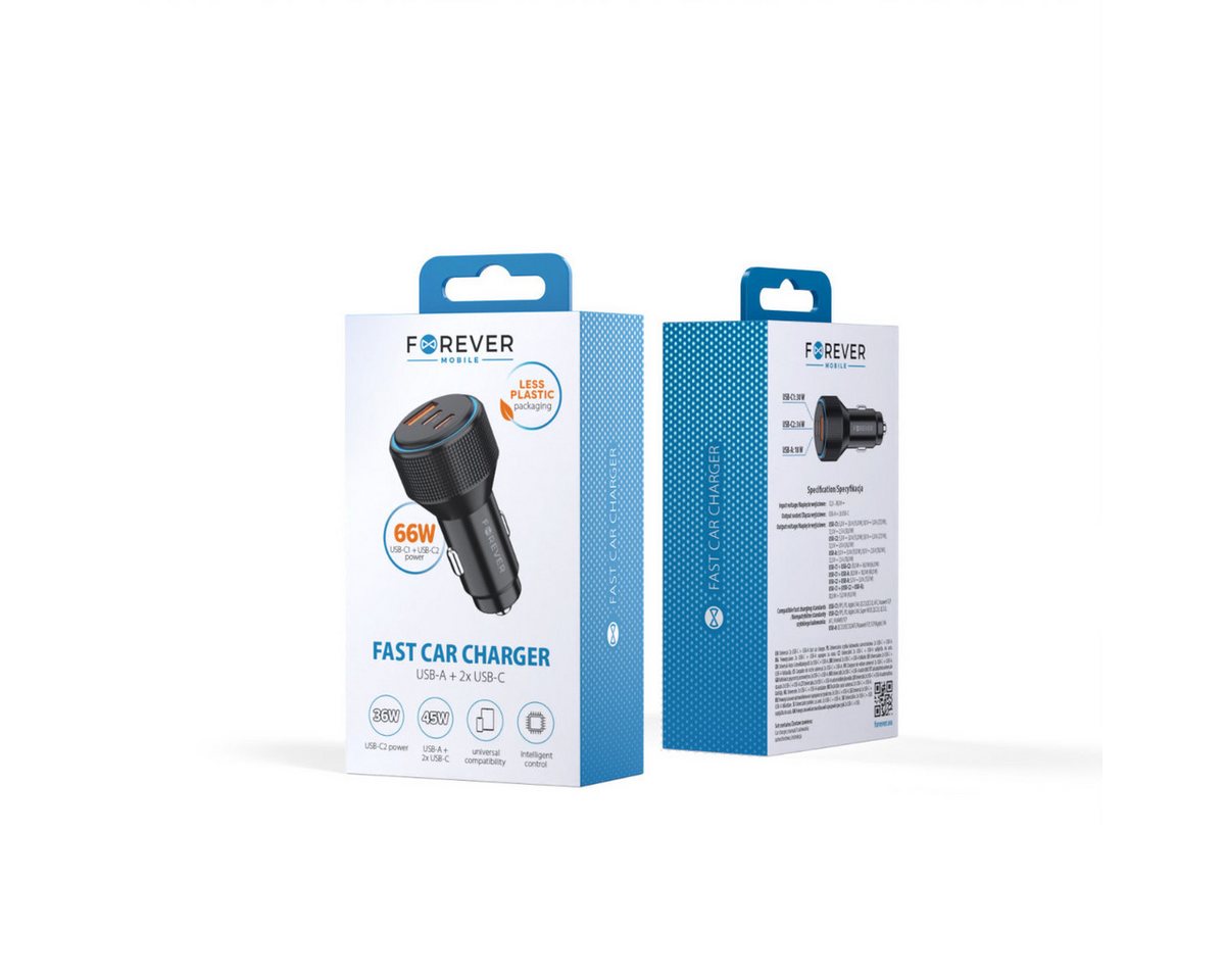 Forever CC-07-66ACC KFZ-Adapter Zigarettenanzünder Stecker zu USB C, USB A, 66 W Autoladegerät mit 2x USB C, 1x USB A, PD und QC – Bild 4 von 4