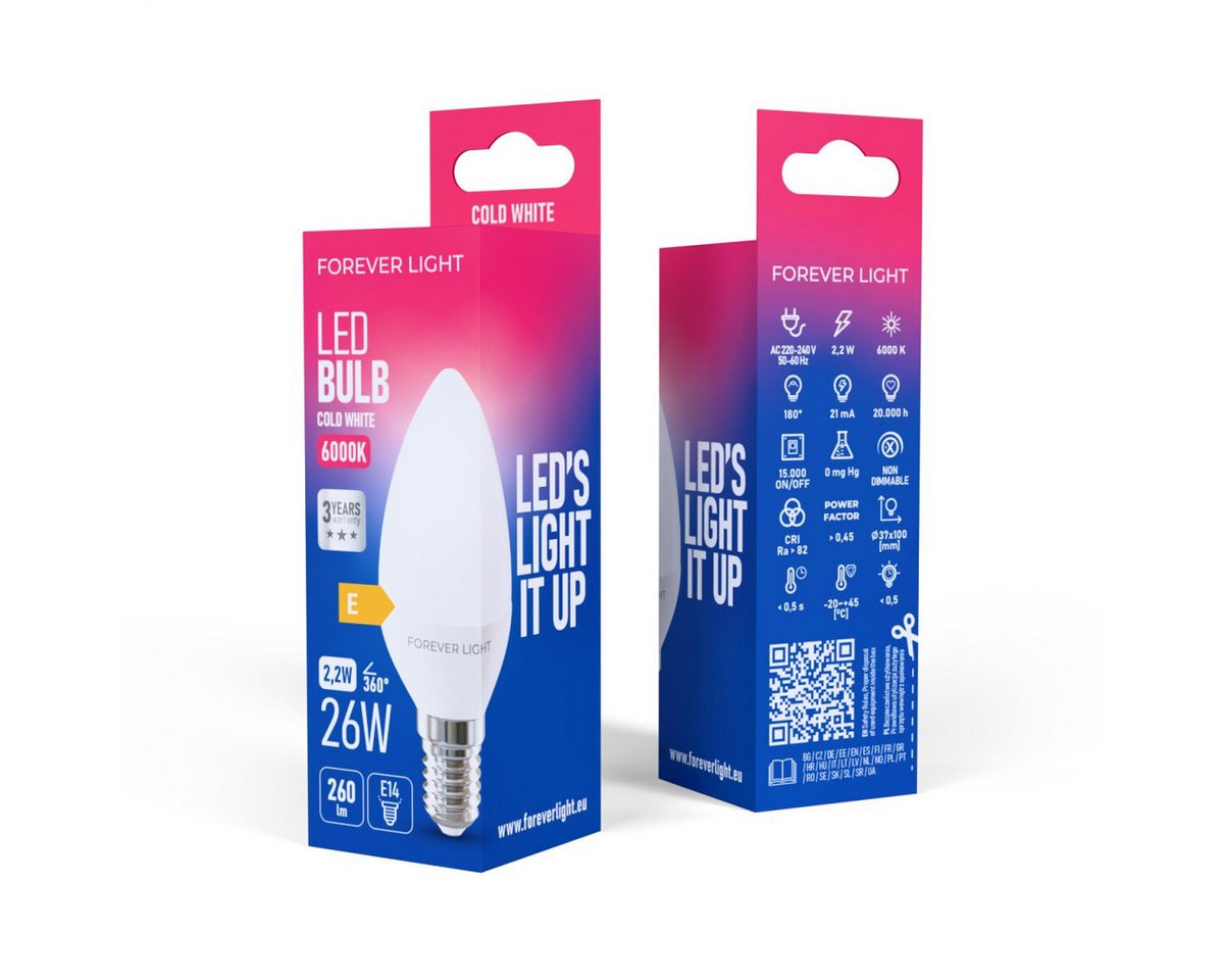 Forever Light LED-Leuchtmittel Kerzenform, Energie-Effizienzklasse E, E14, 1 St., Kaltweiß, Klares Licht für Arbeits- und Küchenbereiche – Bild 2 von 2