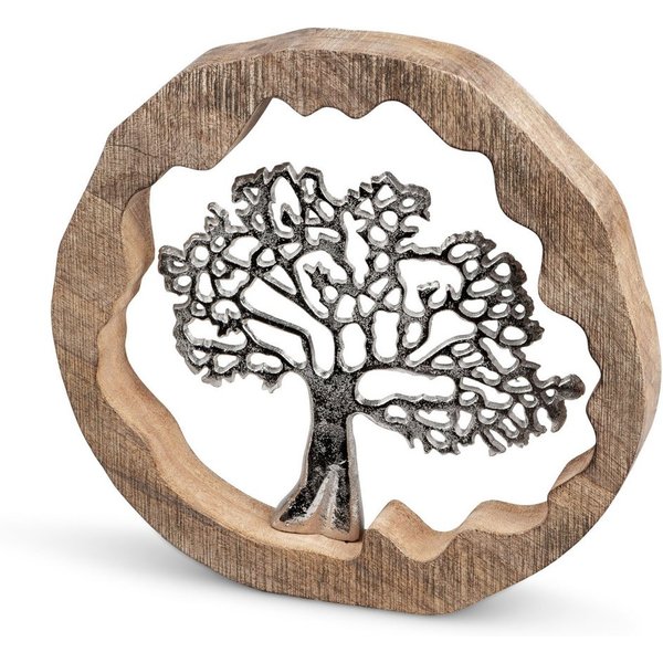 formano Dekoobjekt Lebensbaum im Ring, 30 cm – Mangoholz & Aluminium – 509802, Symbol für Stärke & Harmonie, moderne Deko für Zuhause