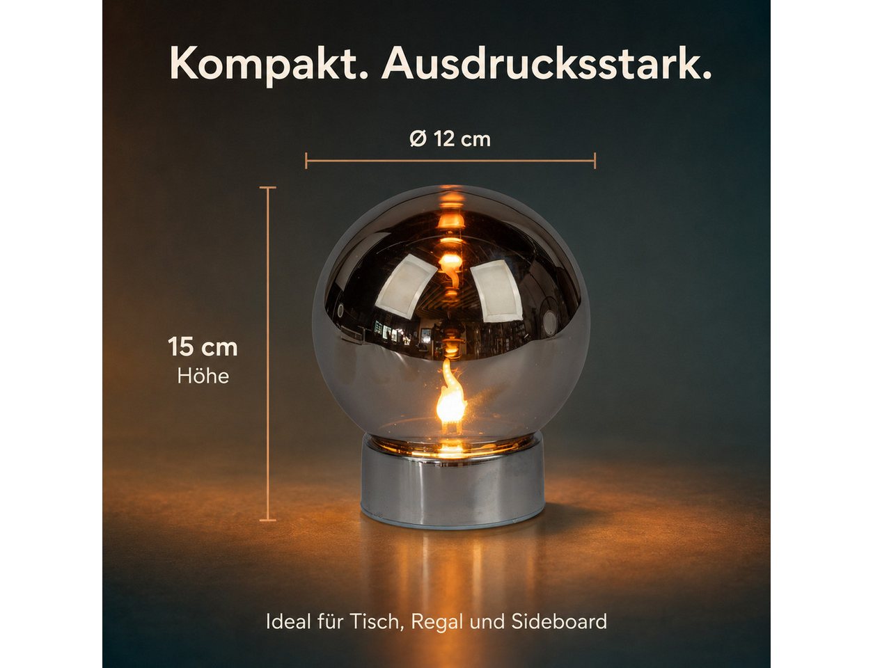 formano LED Dekolicht LED Deko-Kugel Magic Flame Silber Glas 15 cm Timer Flammeneffekt, LED fest integriert – Bild 4 von 5