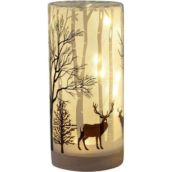 formano LED Dekolicht LED Deko Licht Hirschdeko Leuchtglas mit Holzsockel 15 cm Timer 6/18h, LED fest integriert