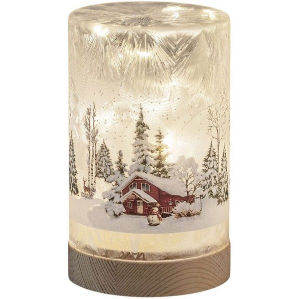 formano LED Dekolicht LED Deko Licht Winterlandschaft Leuchtglas Holzsockel 15cm Timer 6/18h, LED fest integriert