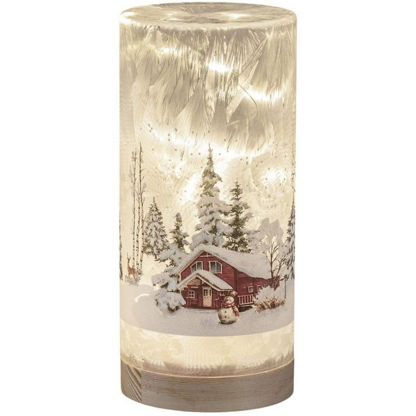 formano LED Dekolicht LED Deko Licht Winterlandschaft Leuchtglas Holzsockel 20cm Timer 6/18h, LED fest integriert