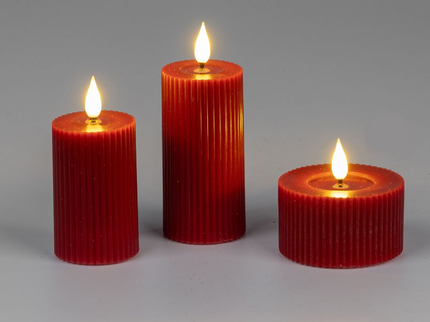 formano LED-Kerze Streifen, LED, Höhe: 8cm, Farbe: Rot, Motiv: Rillen – Bild 2 von 4