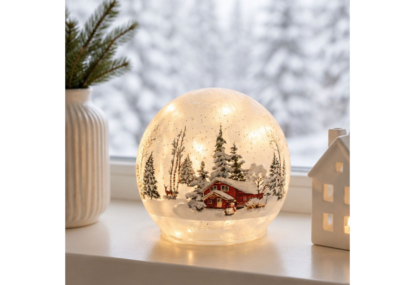 formano LED Kugelleuchte Winterlandschaft, LED, Mit Timerfunktion, Weiß, Winterlandschaft, H: cm – Bild 3 von 5