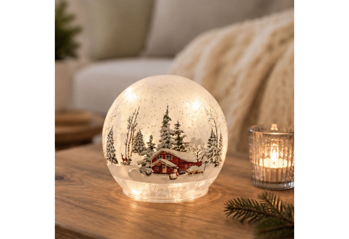 formano LED Kugelleuchte Winterlandschaft, LED, Mit Timerfunktion, Weiß, Winterlandschaft, H: cm – Bild 4 von 5