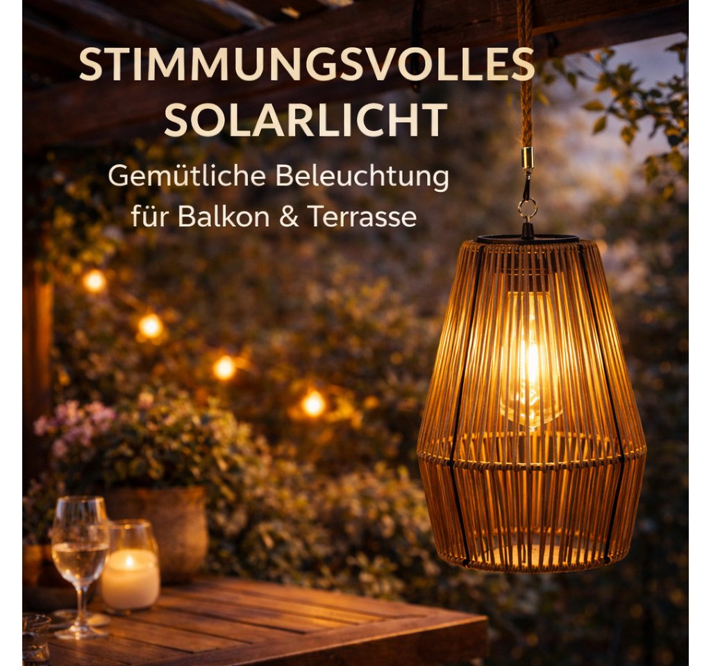 formano LED Laterne Solarlaterne Hängend IP44 Deko Gartenlaterne Flechtoptik warmweiß, LED fest integriert – Bild 2 von 5