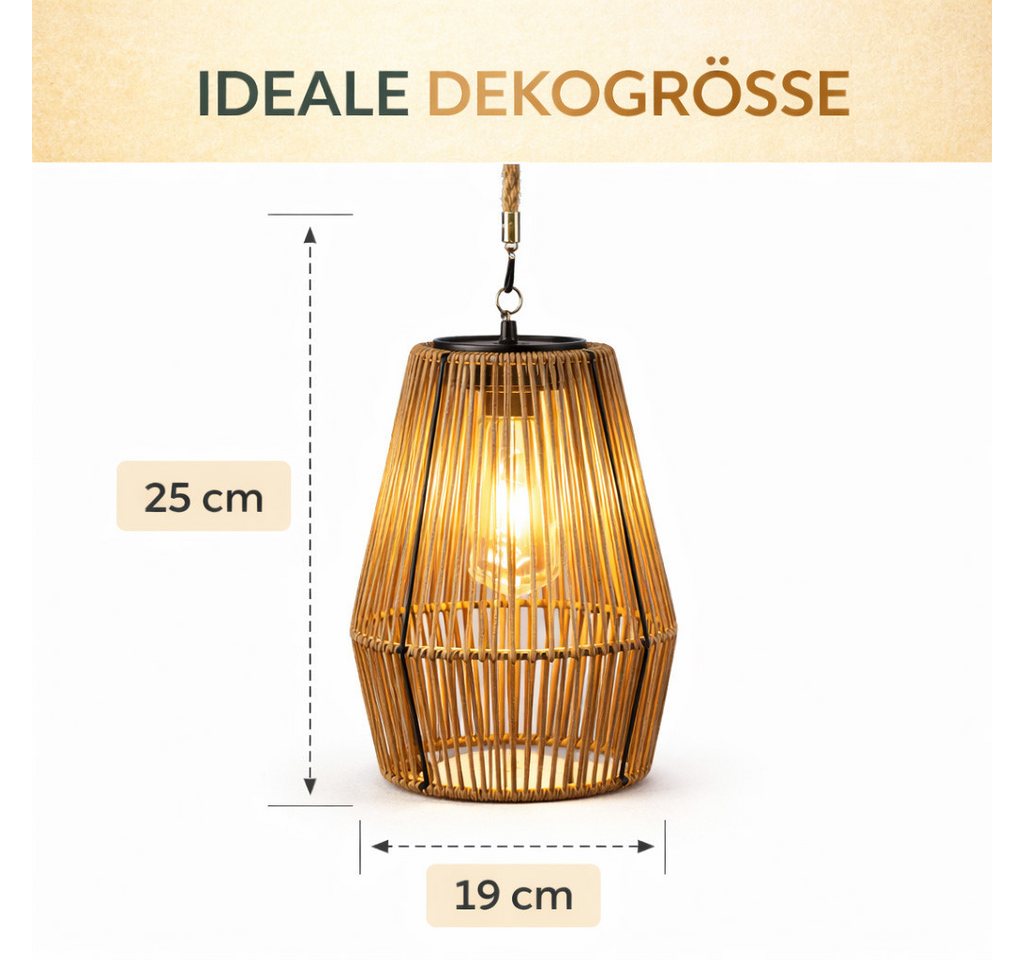 formano LED Laterne Solarlaterne Hängend IP44 Deko Gartenlaterne Flechtoptik warmweiß, LED fest integriert – Bild 3 von 5