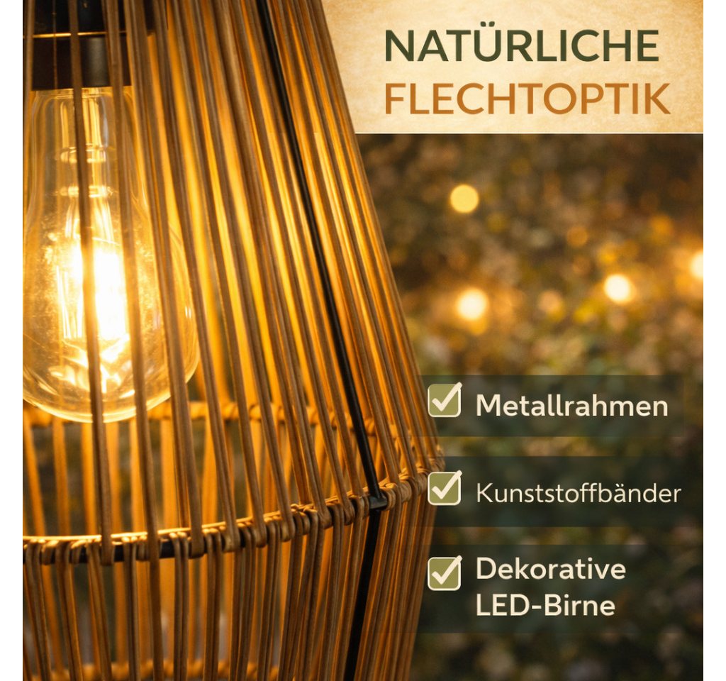 formano LED Laterne Solarlaterne Hängend IP44 Deko Gartenlaterne Flechtoptik warmweiß, LED fest integriert – Bild 5 von 5