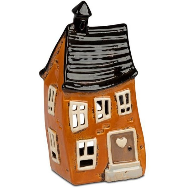formano Windlicht Haus orange Steinzeug 22 cm handbemalt glasiert mit Durchbrüchen (1 St)