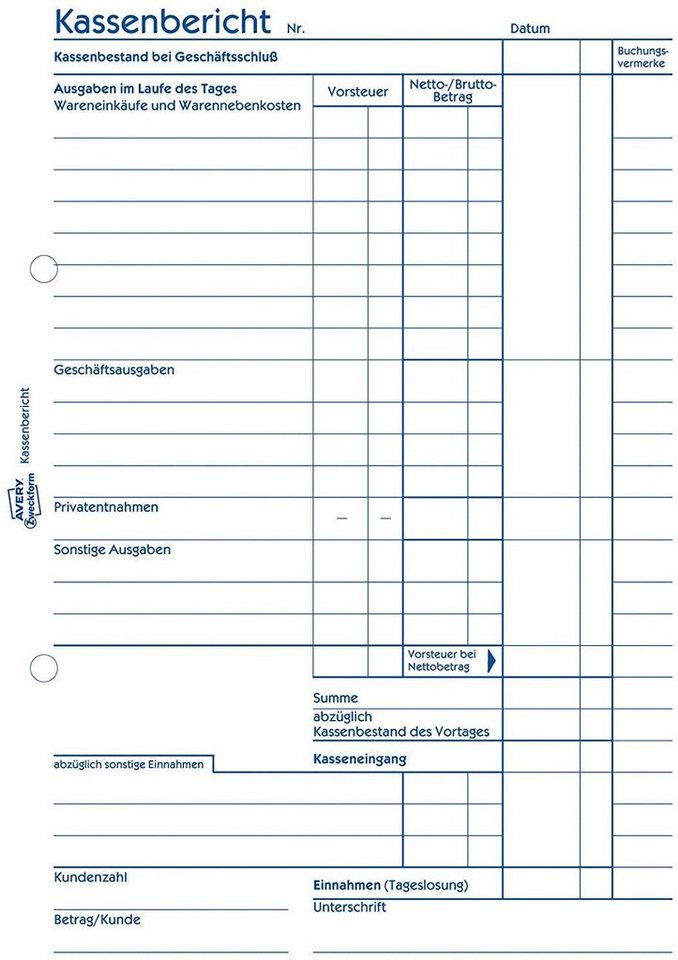 Avery Zweckform Formularblock AVERY Zweckform Formularbuch "Kassenbericht", A5, 50 Blatt – Bild 3 von 3