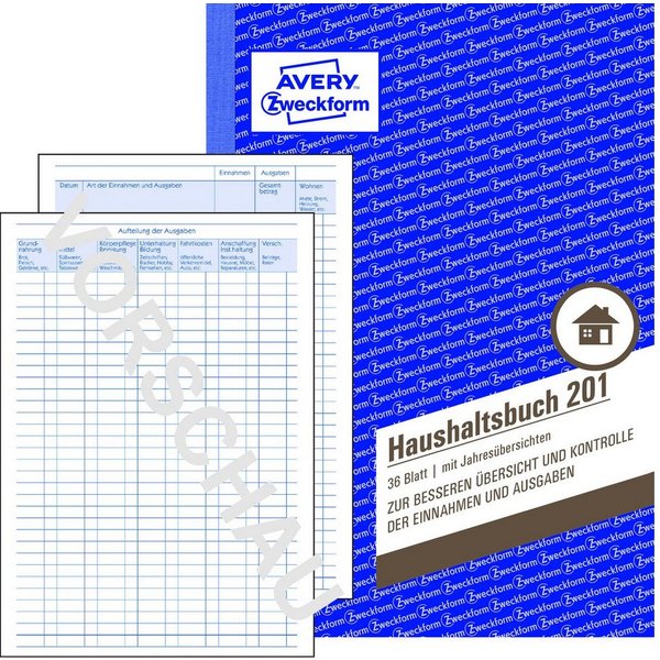 Avery Zweckform Formularblock AVERY Zweckform Haushaltsbuch mit Jahresübersicht DIN A5 36 Blatt