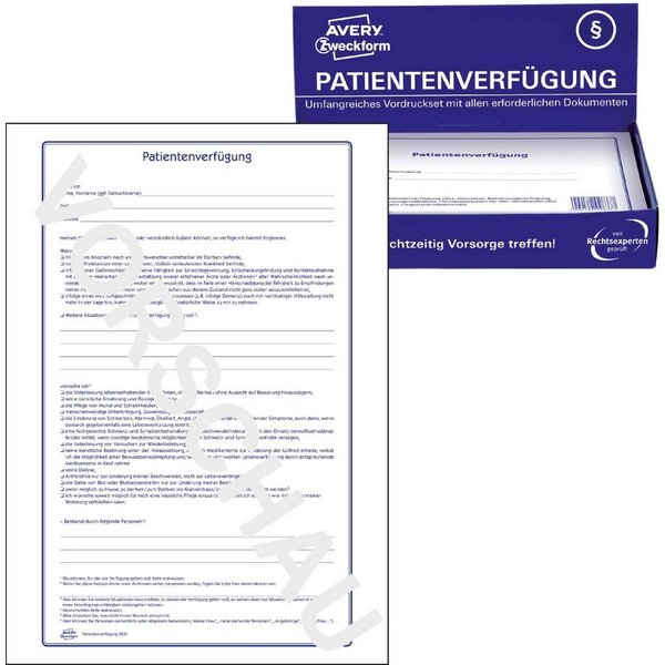 Patientenverfügung Vordruckset, 220x163mm, Karton-Cover, 3 Blatt (2837)
