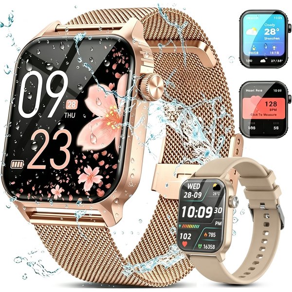 Forrlite 2026 Neues Smartwatch Damen Herren mit Telefonfunktion, Smartwatch 1.85'' HD Fitnessuhr,Silikonarmband + Metallarmband Kombinationsset,Smart Watch for 