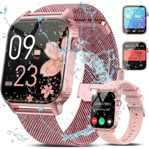 Forrlite 2026 Neues Smartwatch Damen Herren mit Telefonfunktion, Smartwatch 1.85'' HD Fitnessuhr,Silikonarmband + Metallarmband Kombinationsset,Smart Watch for 