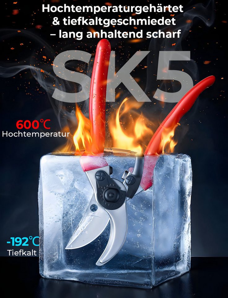 Forrlite Astschere Gartenschere SK5, rostfrei, bis 25 mm, für Rosen & Sträucher, (Professionelle Gartenschere mit SK5-Stahl, rostfreie Astschere für Äste bis 25 – Bild 3 von 5