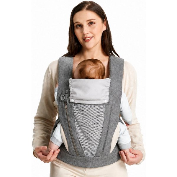 Forrlite Babytrage Neugeborene ab Geburt, Kleinkindtrage aus 100% Baumwolle (Ergobaby Babytrage mit Ein-Klick-Schnalle, ergonomische M-Position, X-Rücken, für 3