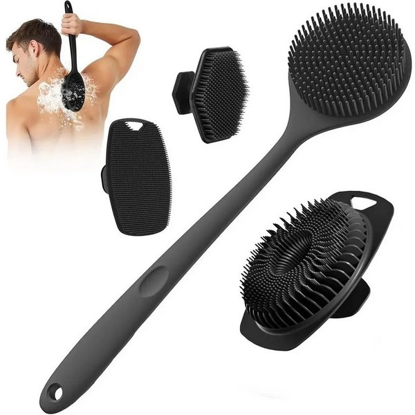 Forrlite Badebürste Silikon-Körperwäscher mit Langem Griff, Doppelseitige Rückenbürste, für Duschpeeling und Massage, Körperbürste Duschbürste Rücken für Männer