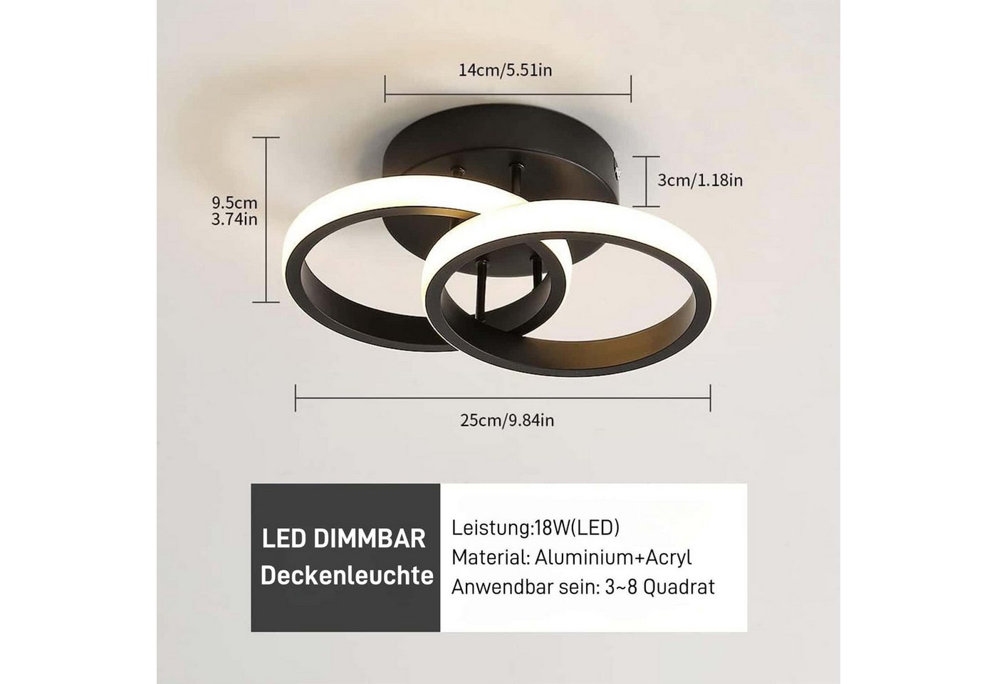 Forrlite Deckenleuchten LED Dimmbar Deckenleuchte 3-Farbige Decken-Lampe, LED fest integriert, Warmweiß, Neutralweiß, Kaltweiß, Wohnzimmer Flur Eingang – Bild 5 von 5