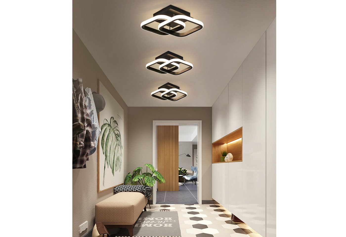 Forrlite Deckenleuchten LED Dimmbar Deckenleuchte 3-Farbige Decken-Lampe, LED fest integriert, Warmweiß, Neutralweiß, Kaltweiß, Wohnzimmer Flur Eingang – Bild 5 von 5