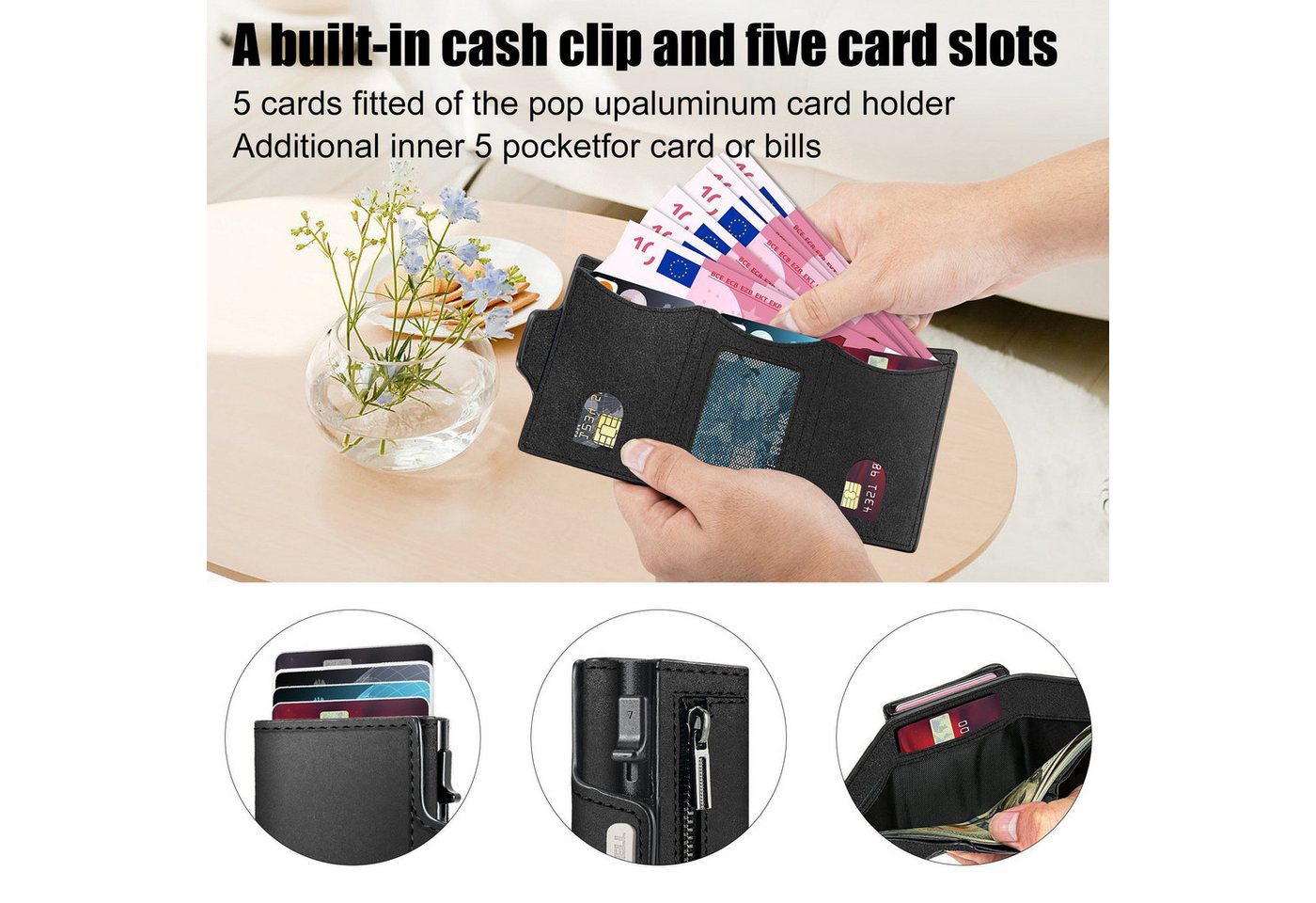 Forrlite Geldbörse Slim Wallet, Portemonnaie Herren klein, Carbon Geldbörse Herren (Geldbeutel Herren Karten, Portmonee Herren, Kartenetui Herren, RFID Schutz M – Bild 3 von 5