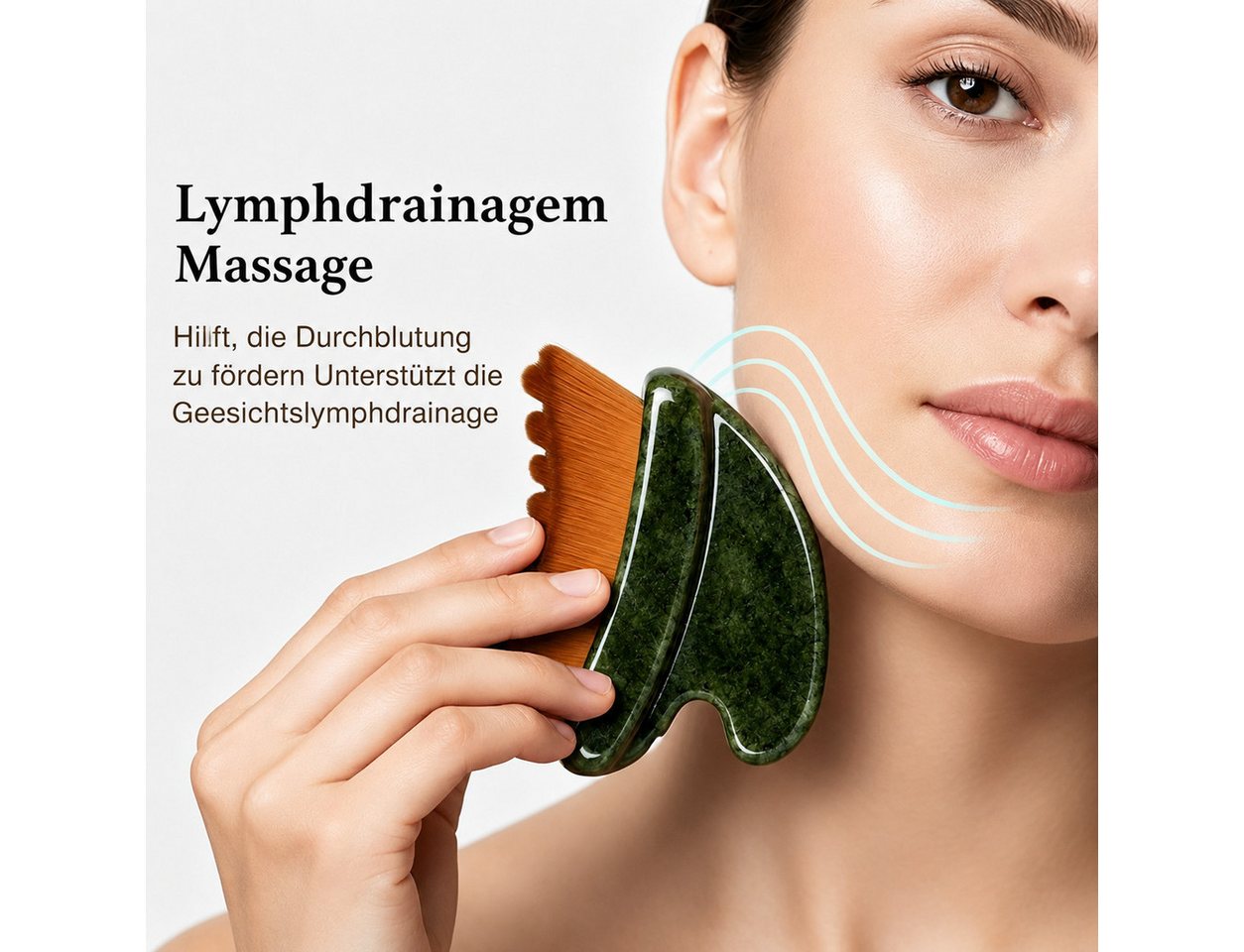 Forrlite Gesichtsmassagegerät Gua Sha Stein Gesichtsmassagegerät 2 in 1 mit Gesichtsbürste, Lymphbürste Gesicht für Massage und Gua Sha Pflege, Gesichtsroller A – Bild 3 von 5