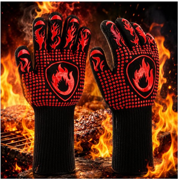 Forrlite Grillhandschuhe Hitzebeständige Handschuhe zum Grillen, Kochen und Backen, (Hitzebeständige Grill- & Ofenhandschuhe für Küche, Backen, BBQ – Schutz vor
