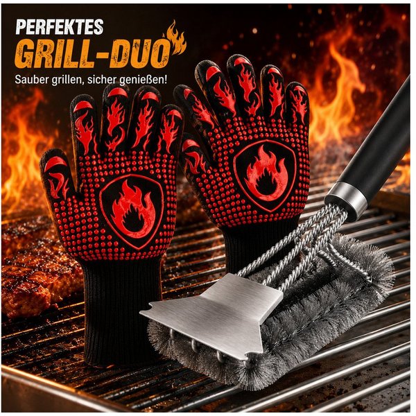 Forrlite Grillhandschuhe Hitzebeständige Handschuhe zum Grillen, Kochen und Backen, (Hitzebeständige Grill- & Ofenhandschuhe für Küche, Backen, BBQ – Schutz vor