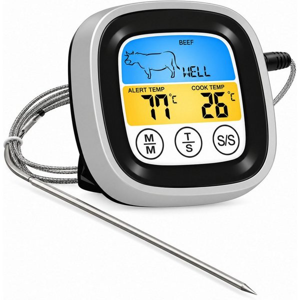 Forrlite Grillthermometer Fleischthermometer, Digitales Bratenthermometer Thermometer Kochen, Küchenthermometer mit 3s Sofortiges Auslesen, Langer Sonde und LCD