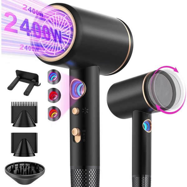 Forrlite Haartrockner 2026 Neues Haartrockner,Föhn Ionen mit Diffusor 2400W AC Motor, 2400 W, 3 Stylingdüsen Professional Ionen Haartrockner Haartrockner, Haart
