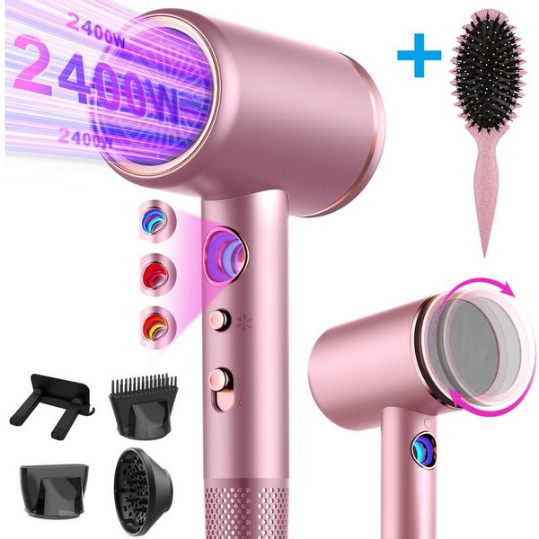 Forrlite Haartrockner 2026 Neues Haartrockner,Föhn Ionen mit Diffusor 2400W AC Motor, 2400 W, 3 Stylingdüsen Professional Ionen Haartrockner Haartrockner, Haart