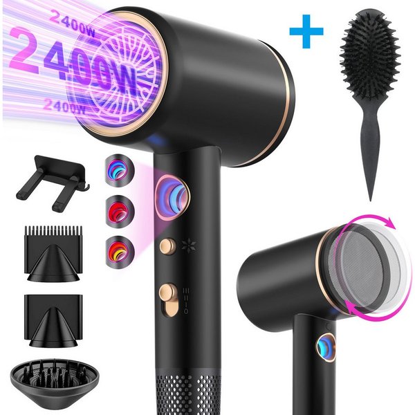 Forrlite Haartrockner 2026 Neues Haartrockner,Föhn Ionen mit Diffusor 2400W AC Motor, 2400 W, 3 Stylingdüsen Professional Ionen Haartrockner Haartrockner, Haart