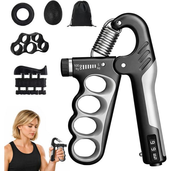 Forrlite Handmuskeltrainer Handtrainer Trainingsset(5er-Pack), Fingertrainer Griffkraft Trainer (Einstellbarer Widerstand 5-100kg, Fingertrainer, Griffkraft Tra