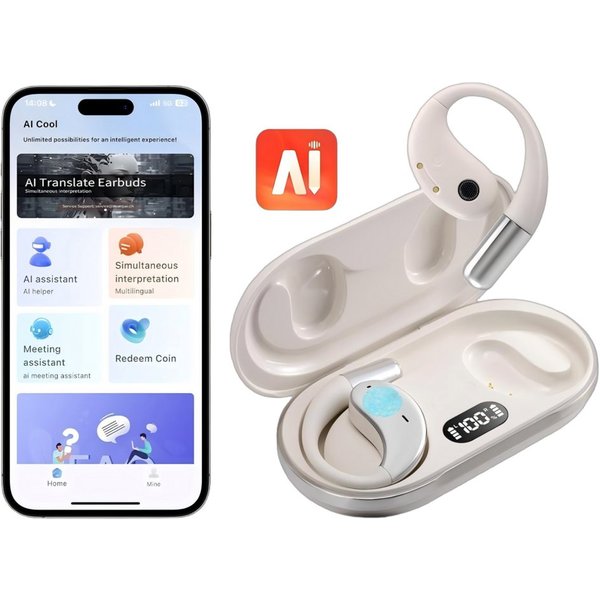 Forrlite In Ear Ohrhörer, Sprachübersetzer Kopfhörer AI Übersetzungskopfhörer Open-Ear-Kopfhörer (3-in-1 Sprachübersetzer Kopfhörer, Bluetooth 5.4 Sport-Kopfhör