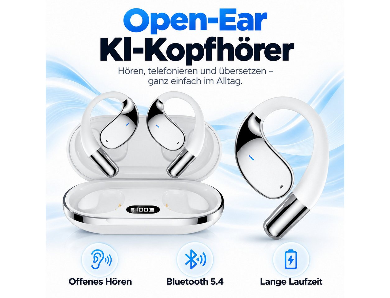 Forrlite In Ear Ohrhörer, Sprachübersetzer Kopfhörer AI Übersetzungskopfhörer Open-Ear-Kopfhörer (3-in-1 Sprachübersetzer Kopfhörer, Bluetooth 5.4 Sport-Kopfhör – Bild 2 von 5