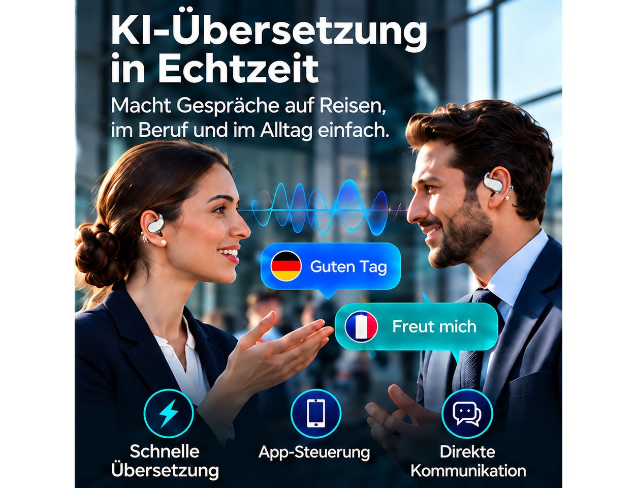 Forrlite In Ear Ohrhörer, Sprachübersetzer Kopfhörer AI Übersetzungskopfhörer Open-Ear-Kopfhörer (3-in-1 Sprachübersetzer Kopfhörer, Bluetooth 5.4 Sport-Kopfhör – Bild 5 von 5