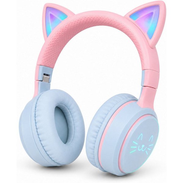 Forrlite Kinderkopfhörer Bluetooth 5.3 mit RGB-Katzenohren, Over-Ear-Kopfhörer Bluetooth-Kopfhörer (kompatibel mit Tablet/Computer/Telefon, 10 Std. Laufzeit, fa