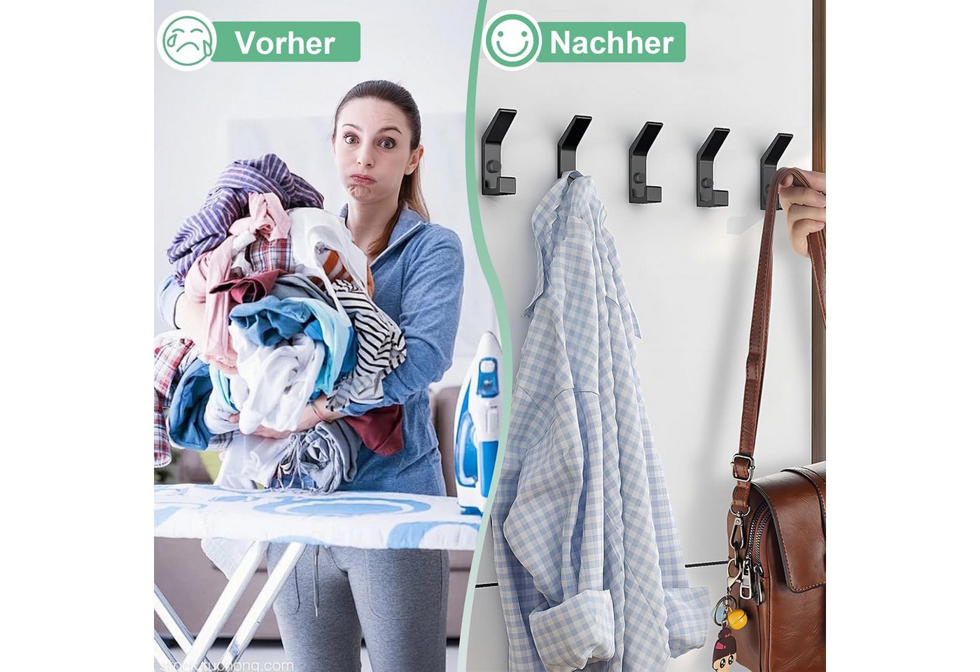 Forrlite Kleiderhaken, Garderobenhaken, Kleiderhaken zum Schrauben, Wandgarderobe, (Haken für Akustikpaneele, Schlafzimmer, Wohnzimmer, Badezimmer, (6-St), Wand – Bild 3 von 5