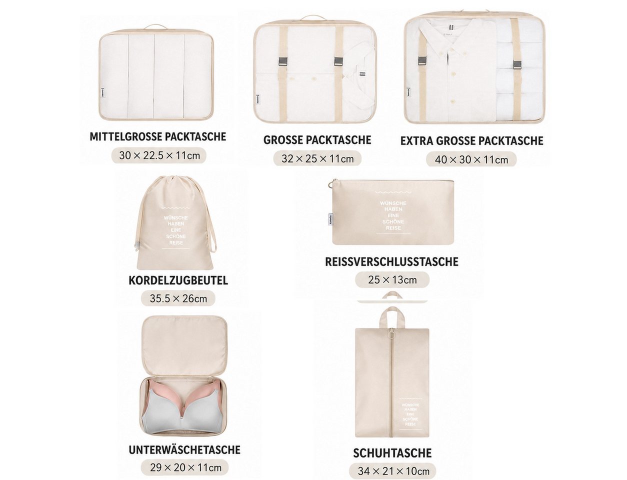 Forrlite Kofferorganizer Kofferorganizer 7-teiliges Set, Packing Cubes, Reise Packtaschen (Kofferorganizer Koffer Organizer Set 7-teiliges, Packing Cubes, Reise – Bild 3 von 5