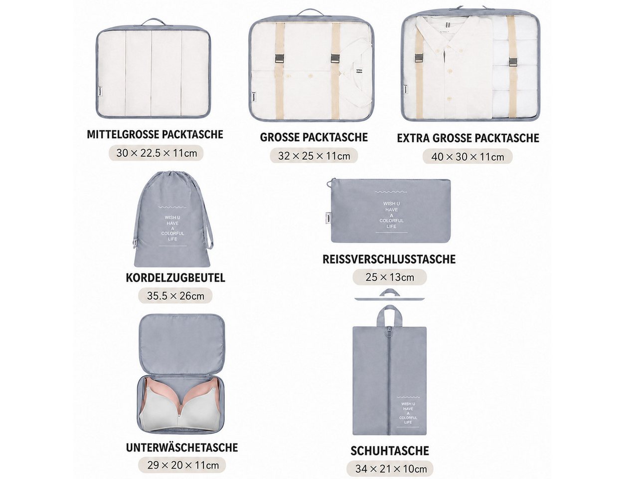 Forrlite Kofferorganizer Kofferorganizer 7-teiliges Set, Packing Cubes, Reise Packtaschen (Kofferorganizer Koffer Organizer Set 7-teiliges, Packing Cubes, Reise – Bild 3 von 5