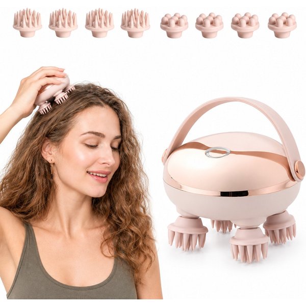 Forrlite Massagegerät elektrisches Kopfmassagegerät,handliches Kopfmassagegerät,2 modi, Rotes Lichtpflege,mit 8 Massageköpfen,IPX6,Geschenk, Scalp Massager,Anti